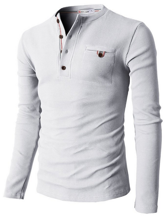 H2H Mens Bound Pocket Henley Shirts of Waffle Cotton